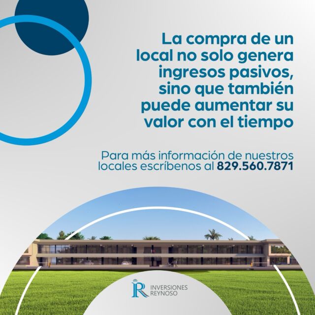 Con la compra de un local, no solo generas ingresos pasivos, sino que también aseguras una fuente estable de rentabilidad a largo plazo.💰

¡Invierte inteligentemente y comienza a disfrutar de los beneficios de Plaza Moraima! 🏢✨

Inversiones Reynoso 💼
¡Soluciones a tus necesidades financieras!

#InversionesReynoso #PlazaMoraima #Inversiones #Prestamos